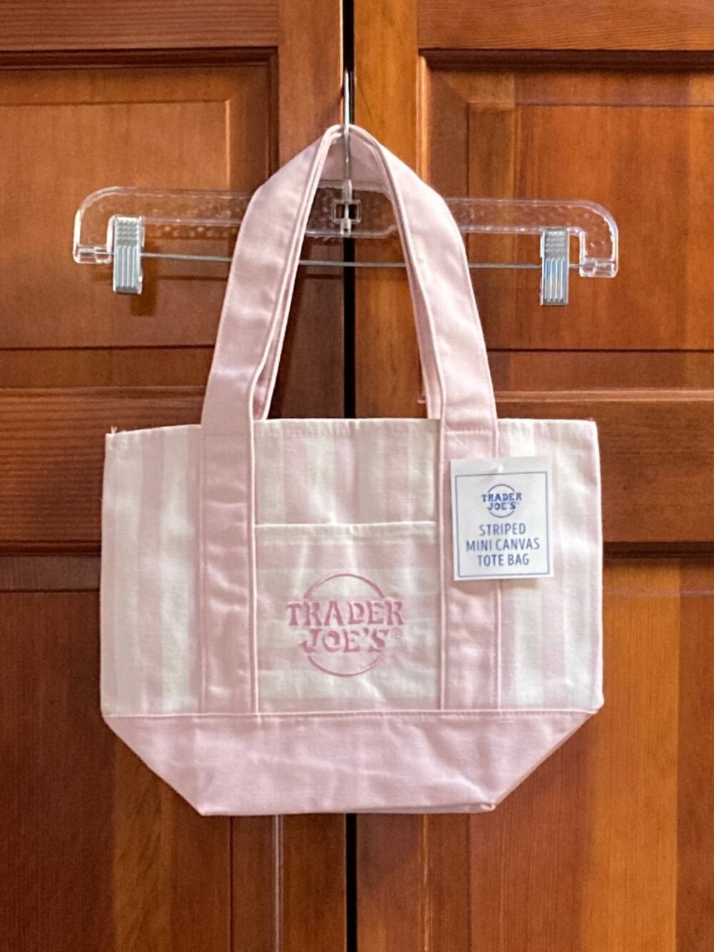 Trader Joe's Mini Canvas Tote Bag - Pink Striped Canvas 13in wide x 10.5in high